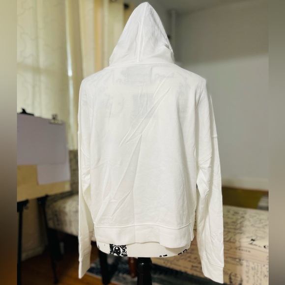 NWT Women’s Size Small Calvin Klein Jeans Cropped Logo Print Hoodie White/Silver - Picture 7 of 13